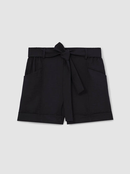 Belted Button Tab Shorts Navy | Women