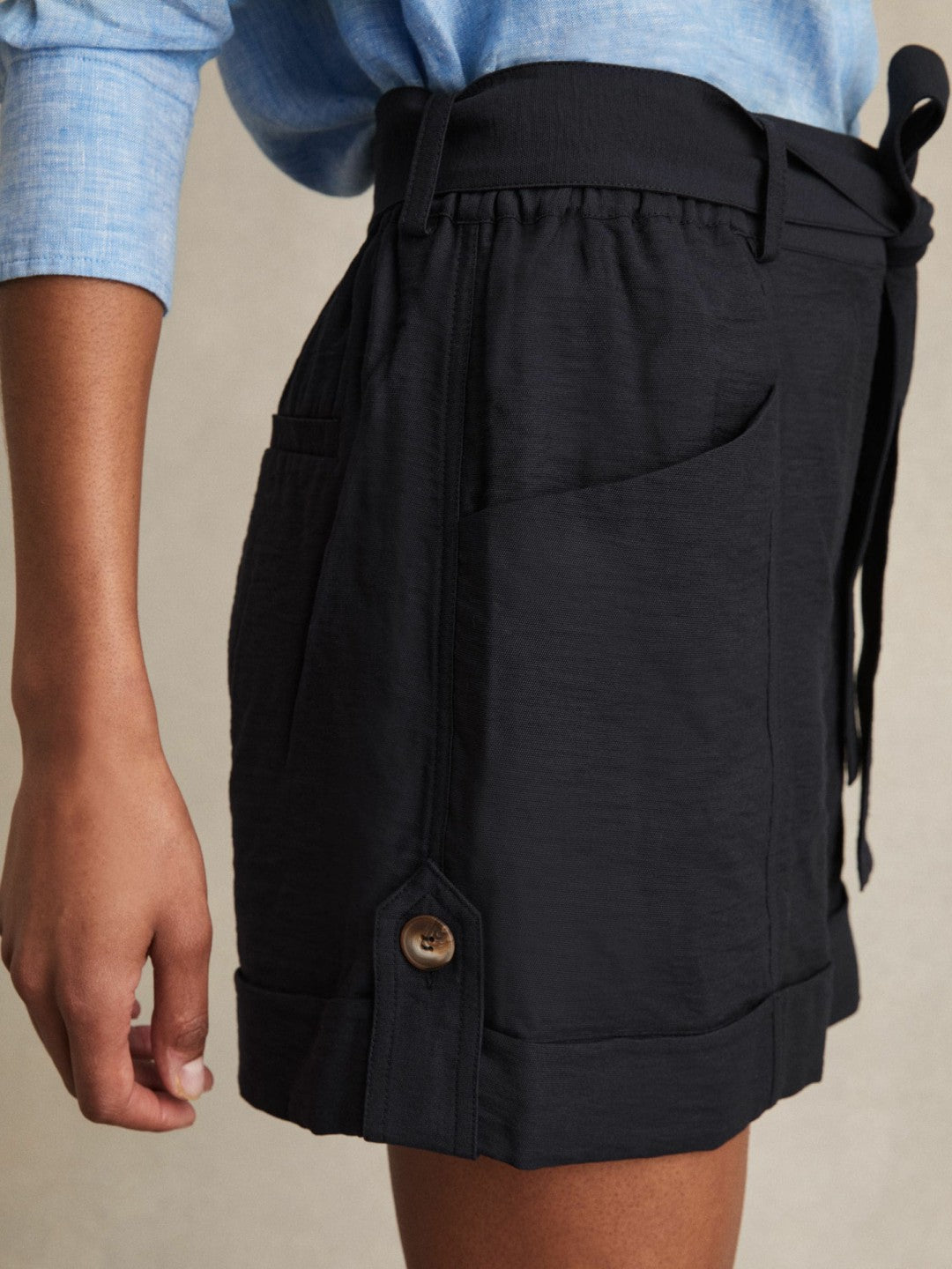 Belted Button Tab Shorts Navy | Women