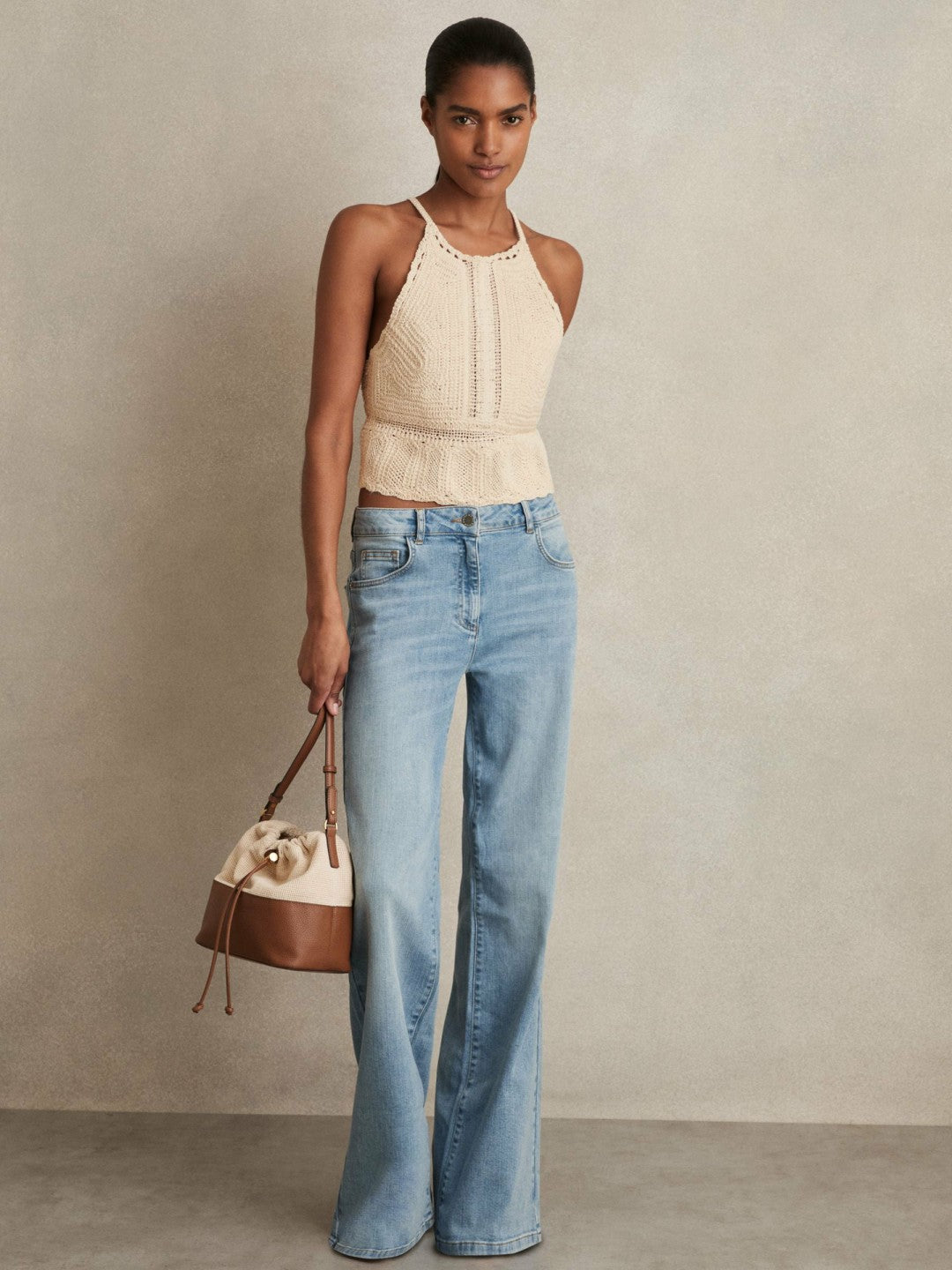 Cotton Crochet Tie-Back Cropped Top Cream | Women