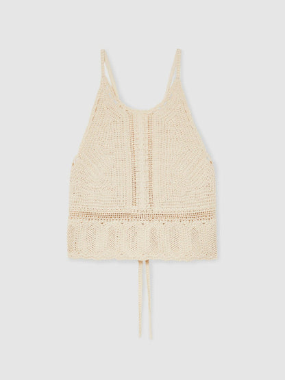 Cotton Crochet Tie-Back Cropped Top Cream | Women