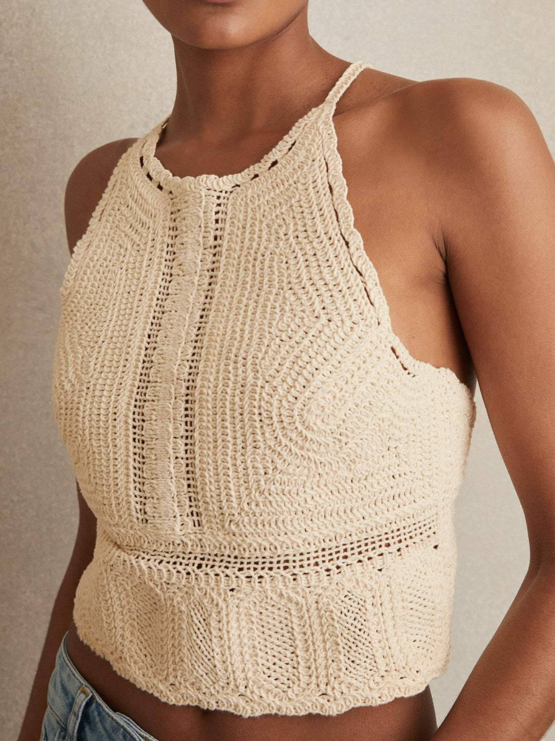 Cotton Crochet Tie-Back Cropped Top Cream | Women