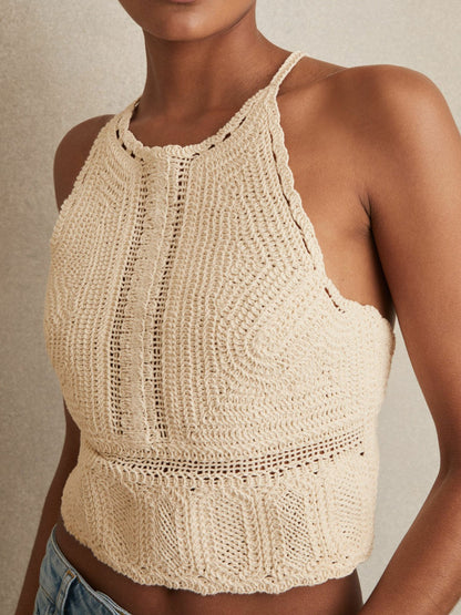 Cotton Crochet Tie-Back Cropped Top Cream | Women