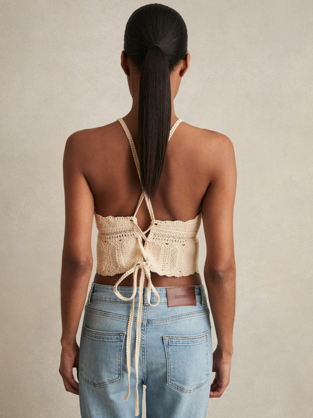 Cotton Crochet Tie-Back Cropped Top Cream | Women