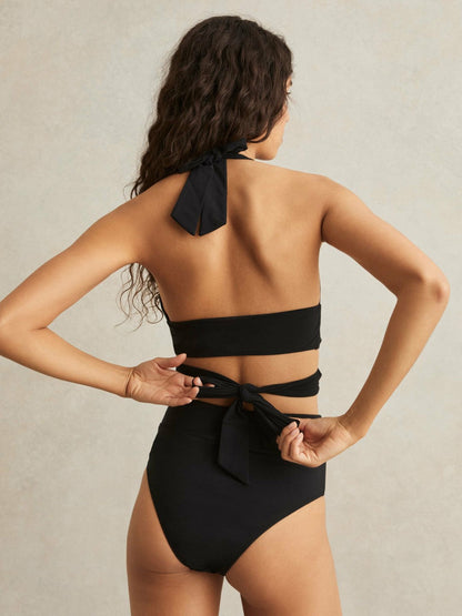 Plunge Tie Halterneck Bikini Top Black | Women