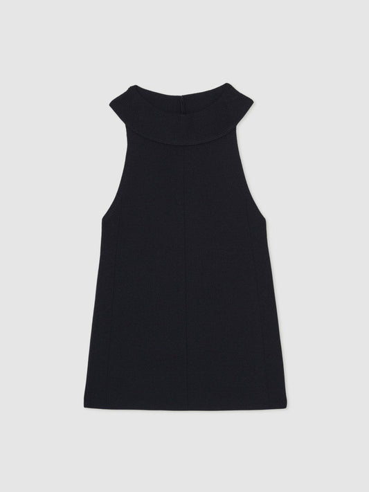Rib Knit High Neck Vest Navy | Women