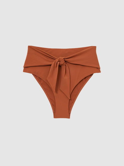 High Waist Tie Front Bikini Bottoms Brown | Women