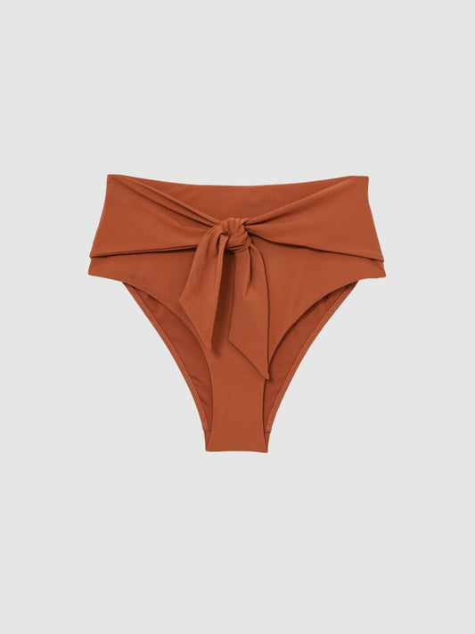High Waist Tie Front Bikini Bottoms Brown | Women