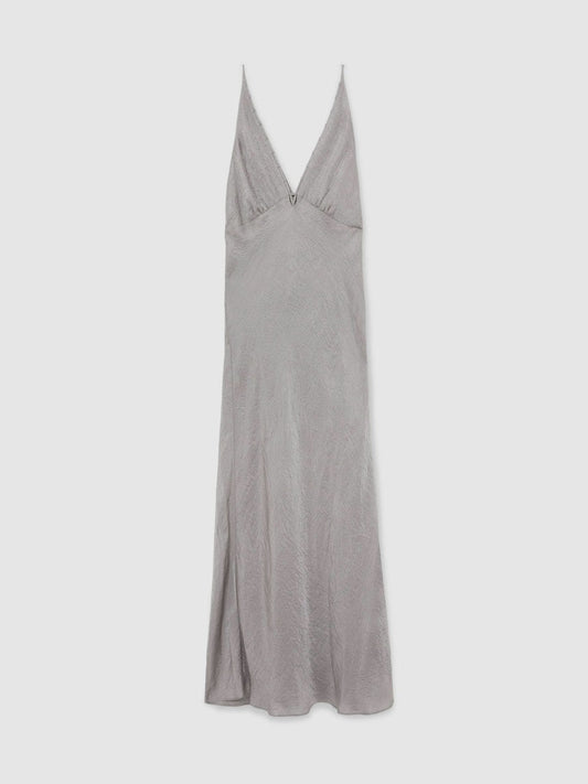 Crushed Satin Tie Back Slip Dress Grey | Women