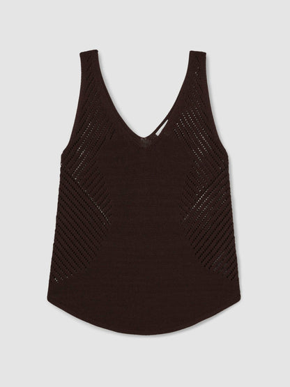 Cotton Blend Open Knit Vest Chocolate Brown | Women