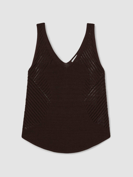 Cotton Blend Open Knit Vest Chocolate Brown | Women