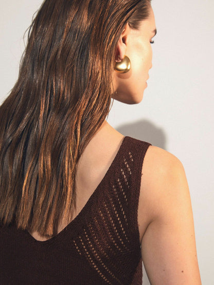 Cotton Blend Open Knit Vest Chocolate Brown | Women