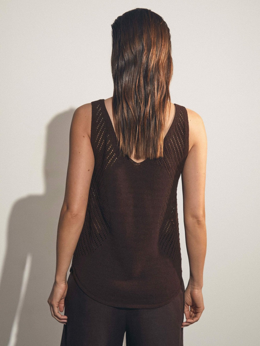 Cotton Blend Open Knit Vest Chocolate Brown | Women