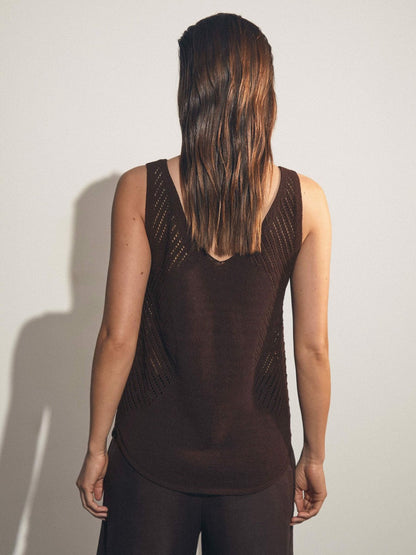 Cotton Blend Open Knit Vest Chocolate Brown | Women
