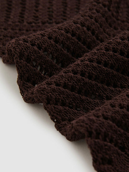 Cotton Blend Open Knit Vest Chocolate Brown | Women