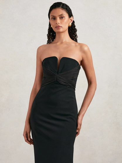 Halston Strapless Crepe Midi Dress Black | Women