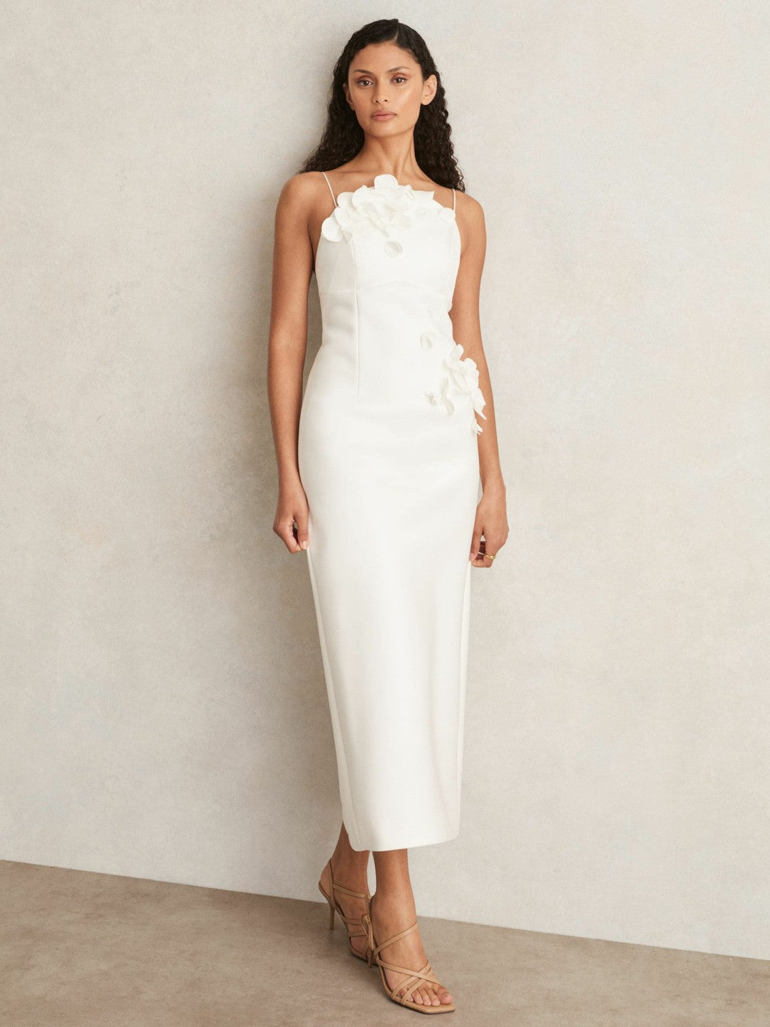 Acler Ivory Petal Detail Fitted Midi Dress Ivory | Women