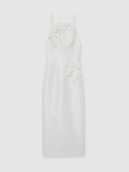 Acler Ivory Petal Detail Fitted Midi Dress Ivory | Women