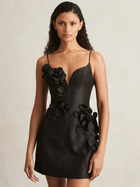 Acler Petal Detail Fitted Mini Black Dress Black | Women
