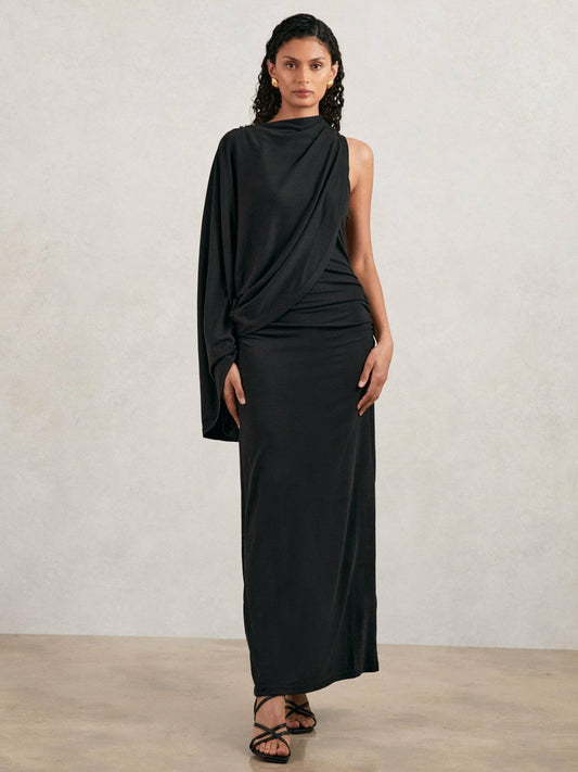 Acler Jersey Draped Midi Dress Black | Women
