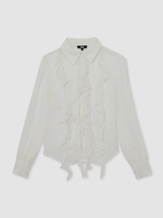 Paige Silk Georgette Ruffle Trim Shirt White | Women