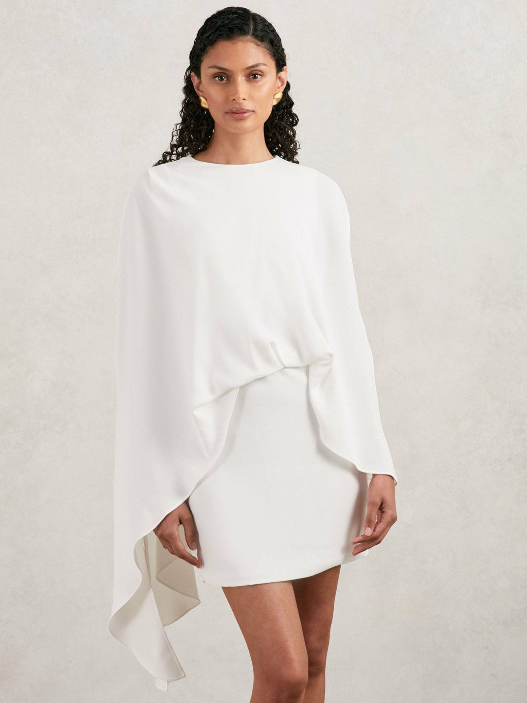 Halston Mini Ivory Asymmetric Cape Dress Ivory | Women