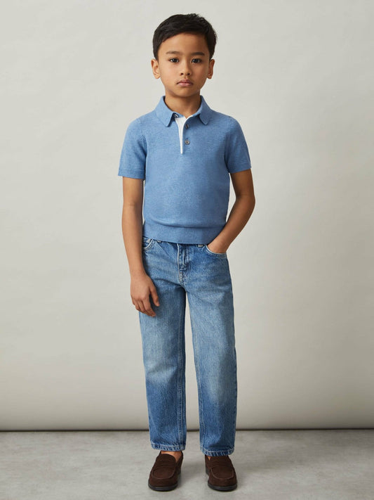 13-14 yrs Contrast Placket Polo Shirt With Cotton Blue | Children & Baby