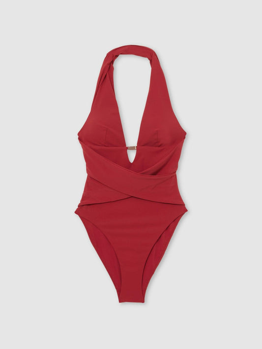 Plunge Halterneck Swimsuit Dark Red | Women