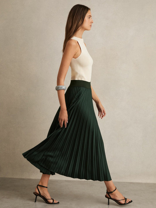 Pleated Midi Skirt Dark Green | Women