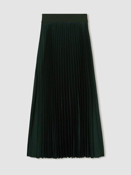 Pleated Midi Skirt Dark Green | Women
