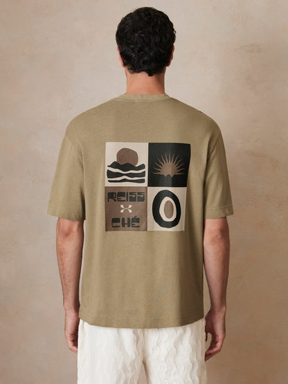 | Ché Cotton-Linen Sunset T-Shirt Sage Green | Men