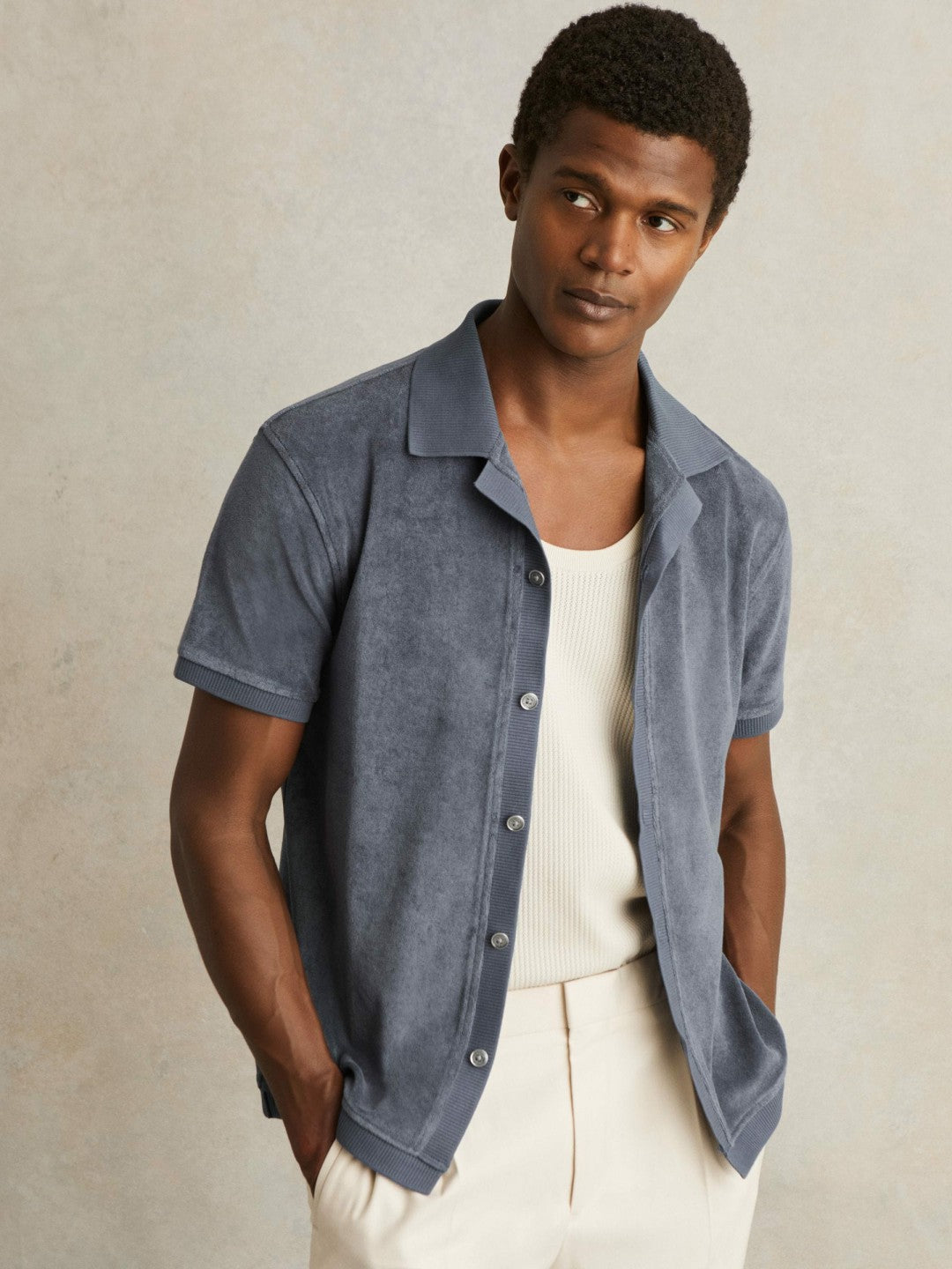 Cotton Blend Towelling Shirt Airforce Blue | Men