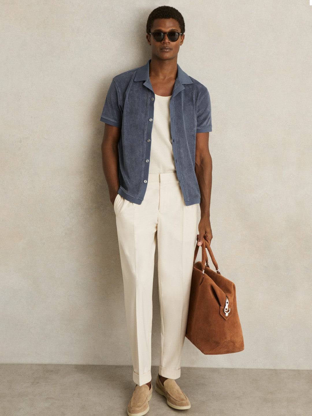 Cotton Blend Towelling Shirt Airforce Blue | Men