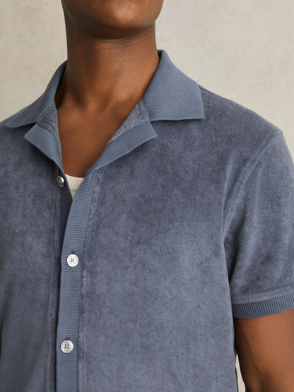 Cotton Blend Towelling Shirt Airforce Blue | Men