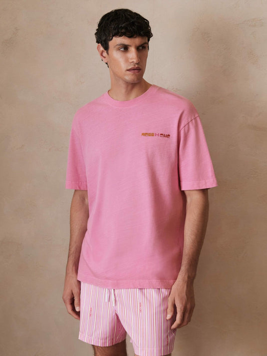 | Ché Cotton-Linen Sunset T-Shirt Pink | Men
