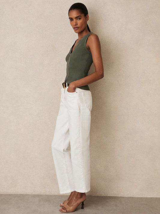 Craft-Stitch Rib-Knit Vest Khaki Green | Women