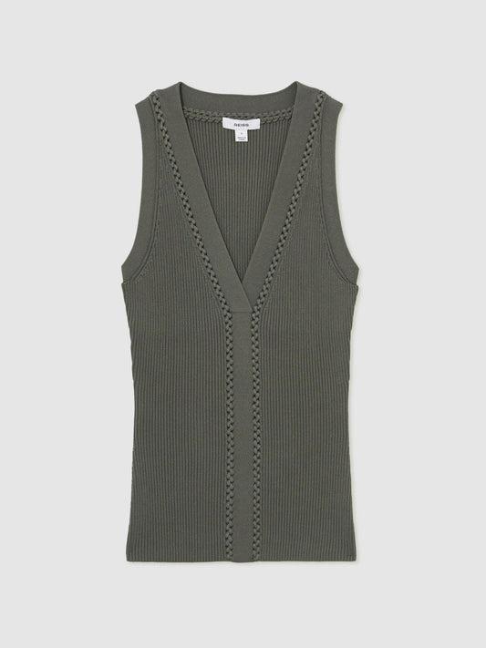 Craft-Stitch Rib-Knit Vest Khaki Green | Women