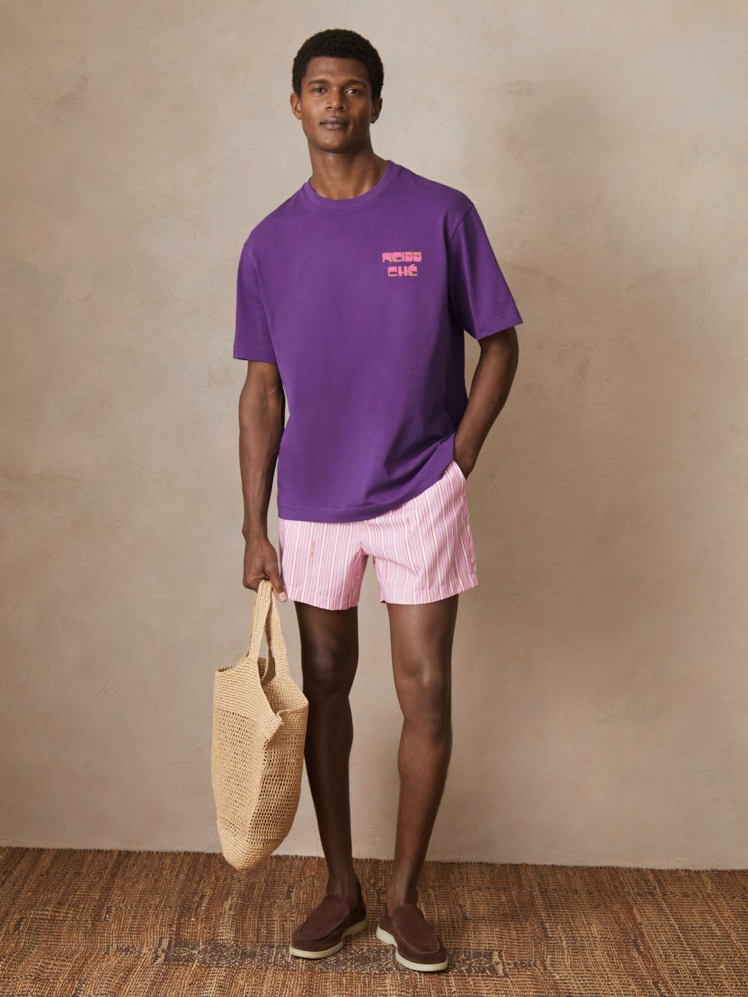 | Ché Cotton Palm-Print T-Shirt Purple | Men