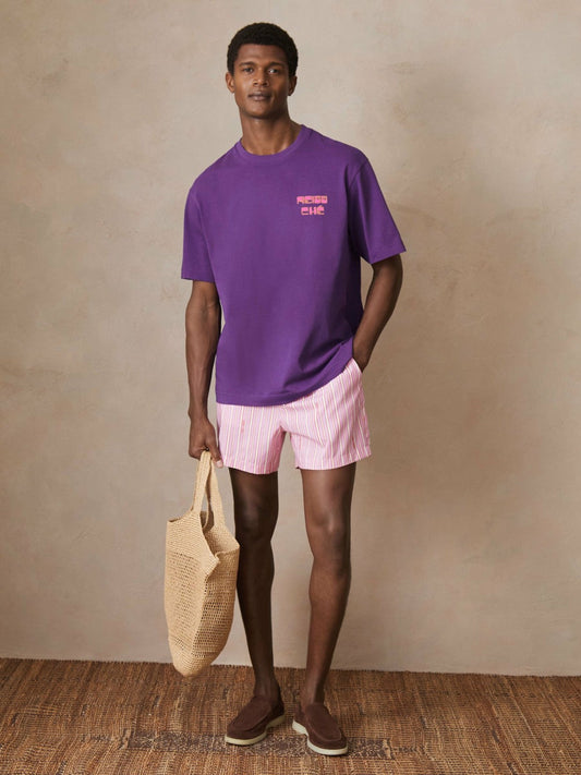 | Ché Cotton Palm-Print T-Shirt Purple | Men