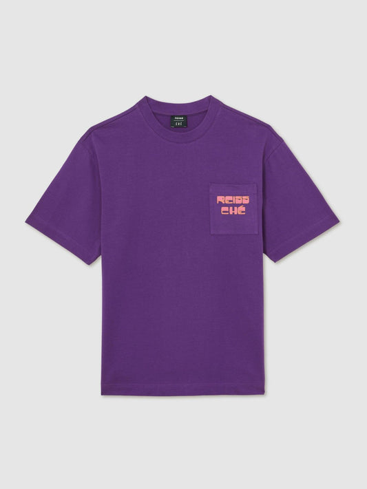 | Ché Cotton Palm-Print T-Shirt Purple | Men