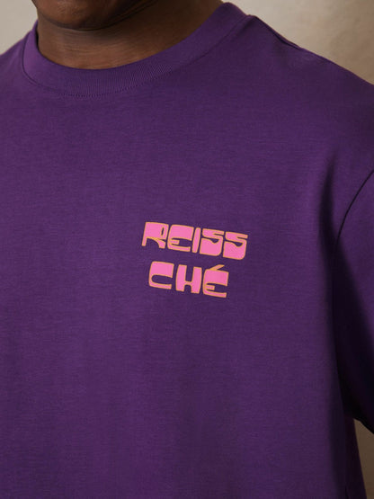 | Ché Cotton Palm-Print T-Shirt Purple | Men