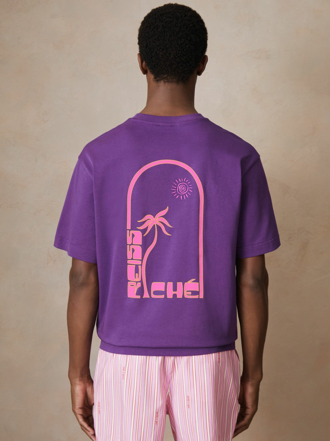 | Ché Cotton Palm-Print T-Shirt Purple | Men