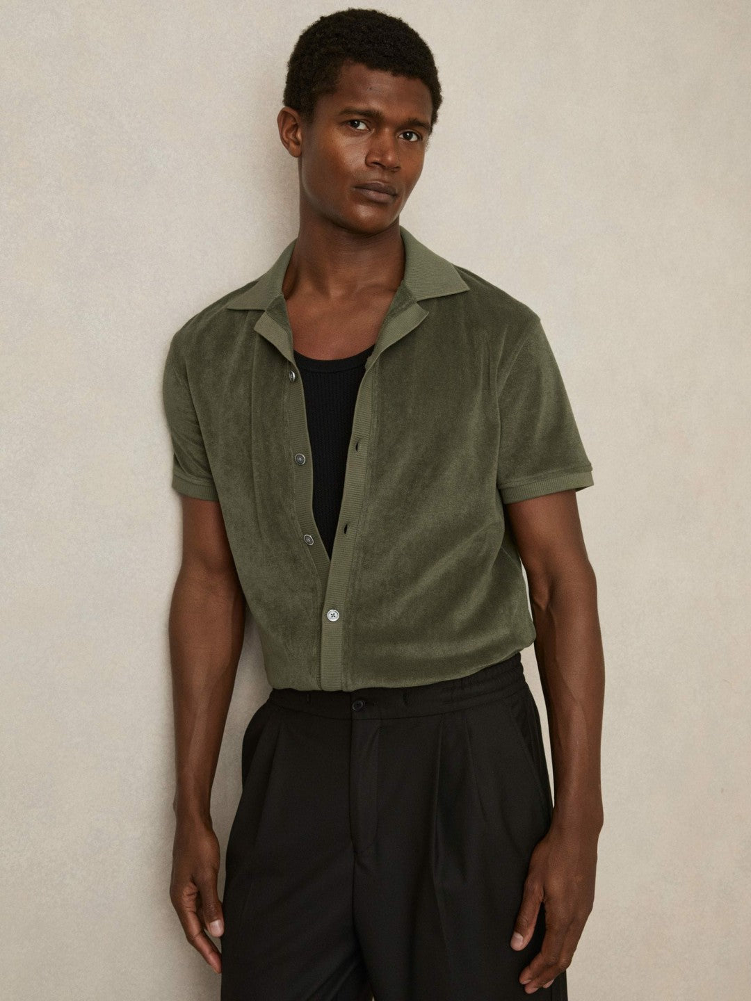 Cotton Blend Towelling Shirt Green | Men
