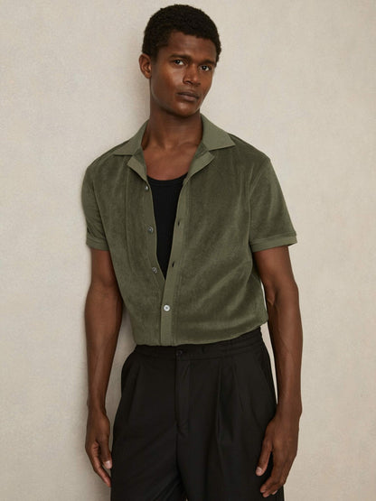 Cotton Blend Towelling Shirt Green | Men