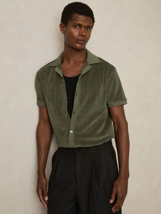 Cotton Blend Towelling Shirt Green | Men