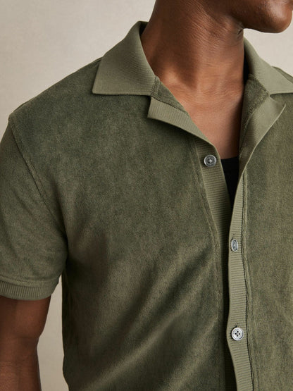 Cotton Blend Towelling Shirt Green | Men