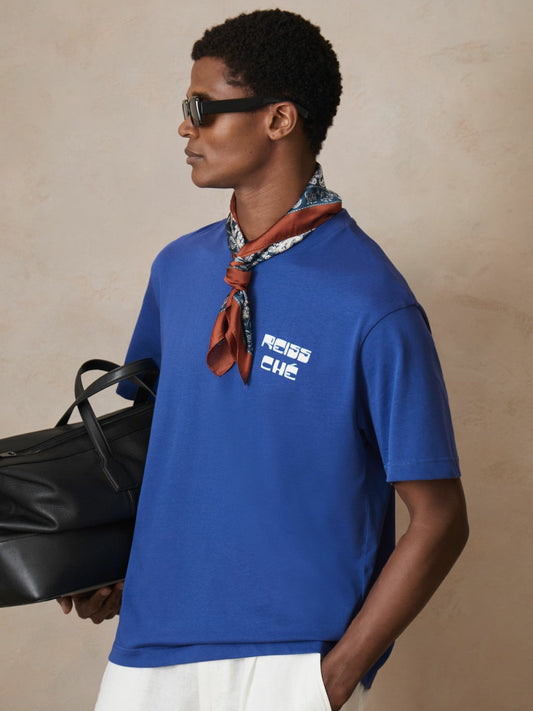 | Ché Cotton Palm-Print T-Shirt Blue | Men