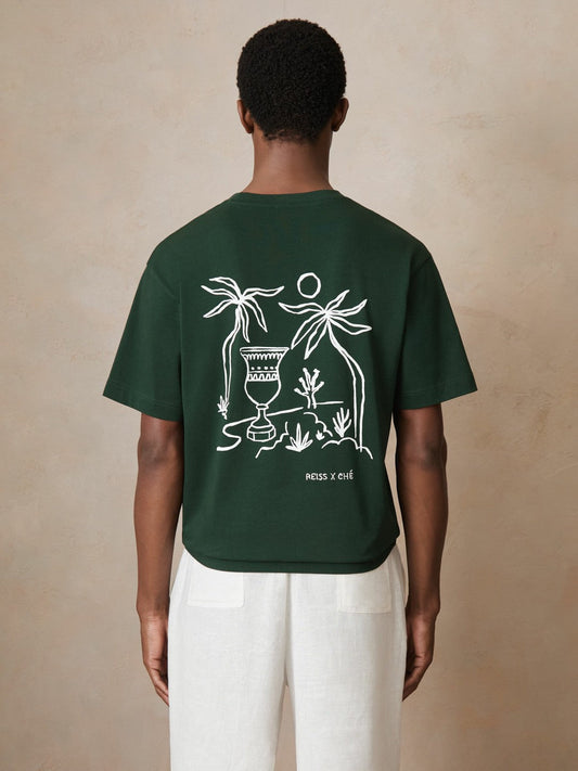 | Ché Cotton Palm-Tree T-Shirt Green | Men