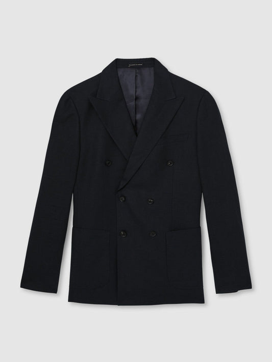 Linen Double-Breasted Suit Slim-Fit Blazer Navy | Men