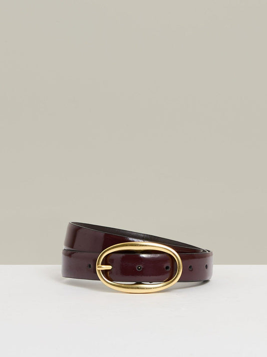 Patent Leather Oval Buckle Belt Oxblood | Women
