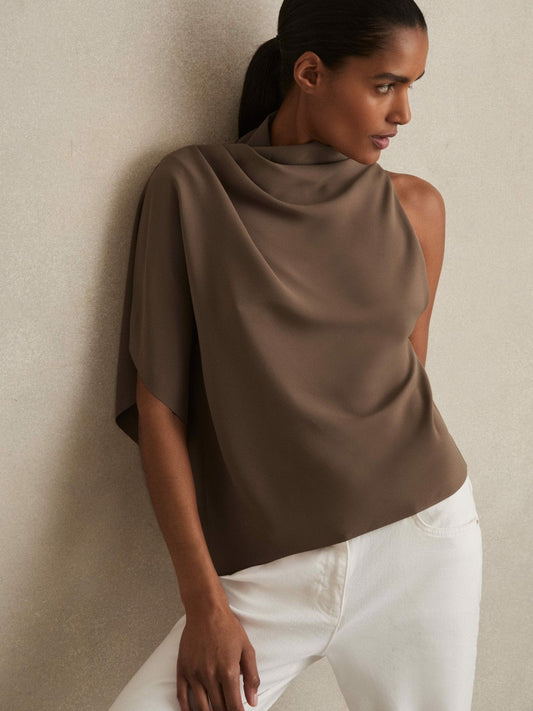 One-Shoulder Draped Top Mink | Women